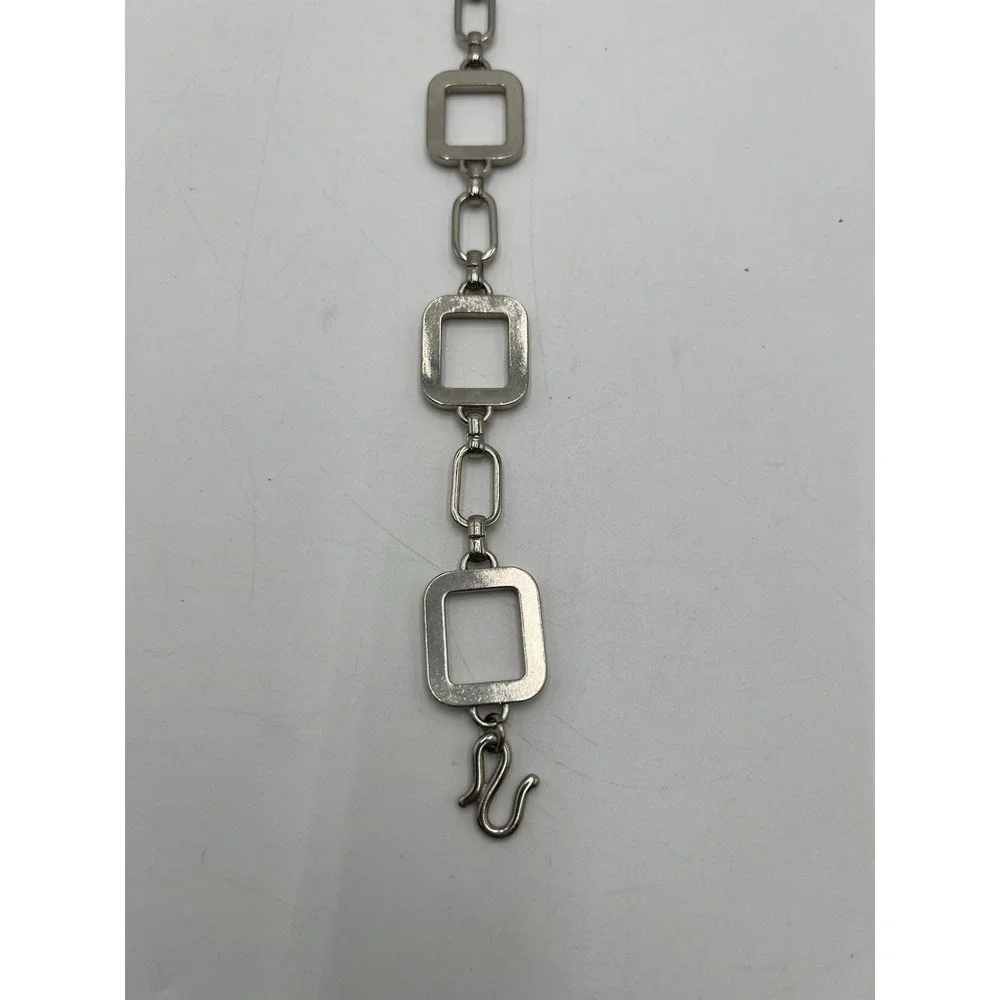 Vintage‎ Silver Gold Tone Geometric Square Link Chain Belt Adjustable 24